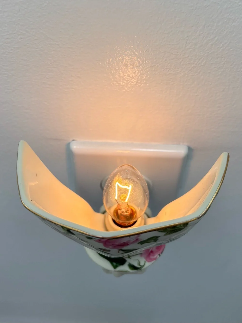 Vintage Madison Max Rose Chintz Porcelain Night Light Coquette Grand Millennial